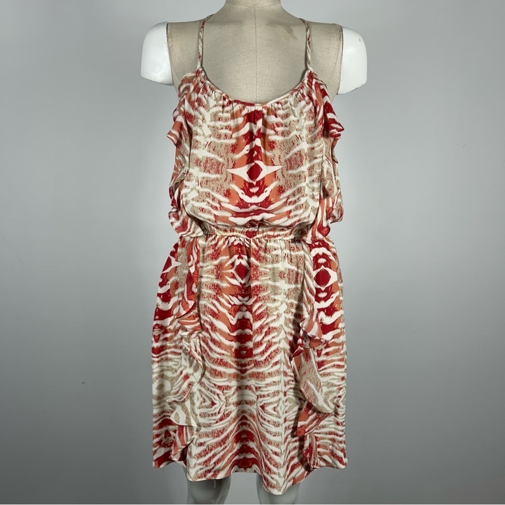 Parker NY 100% Silk Ruffle Mini Dress - Marbled Tie Dye Boho Chic - Small